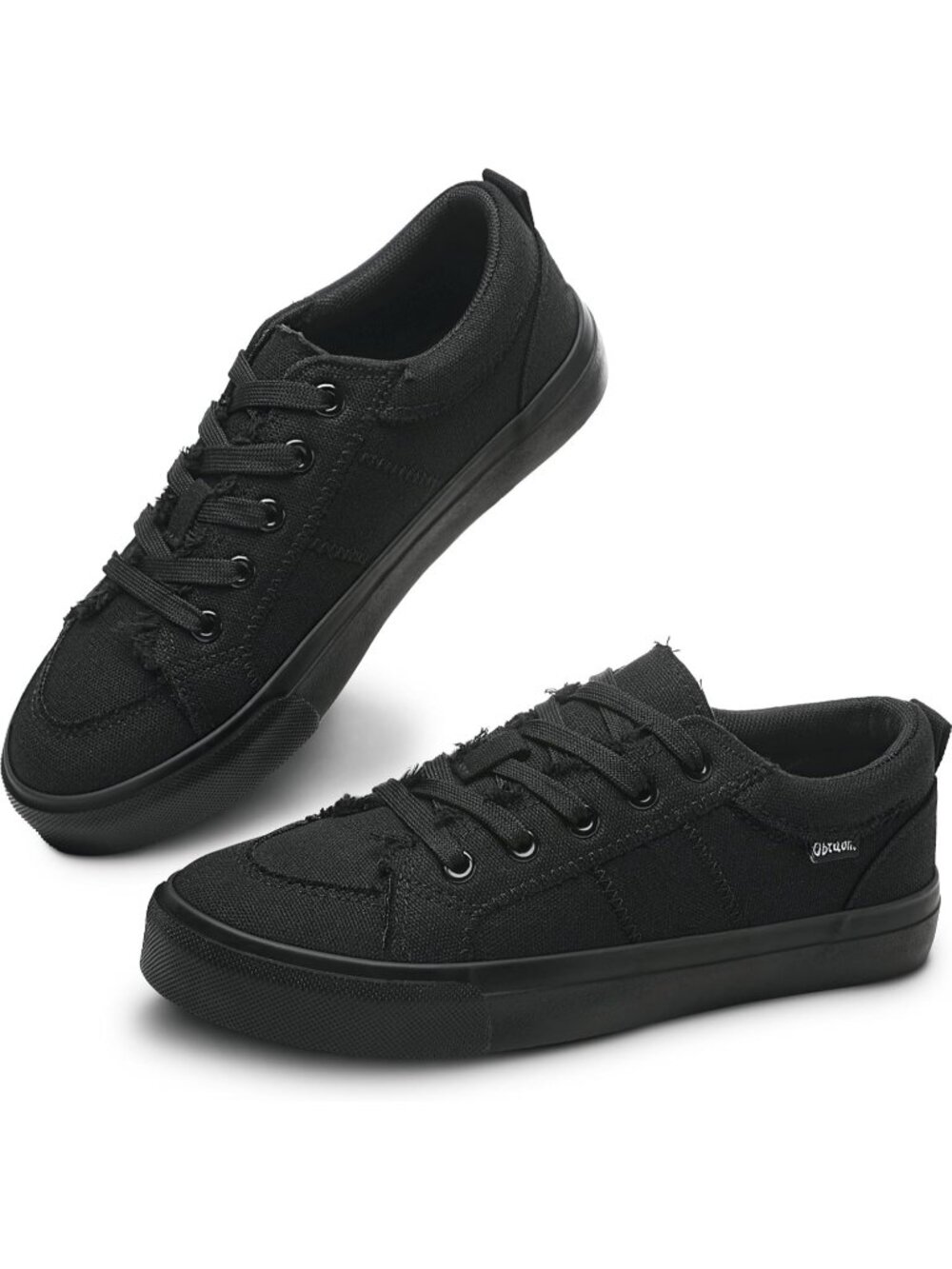 🆕Women's Dark Black Sneakers Cute Lace up Canvas Shoes Low Top Washed Casual